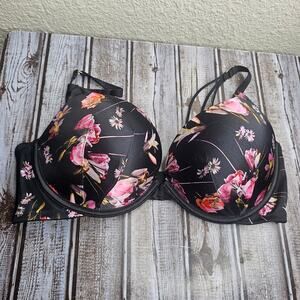 Victoria's Secret Very Sexy push-up bra black floral bra strappy back Size 36D